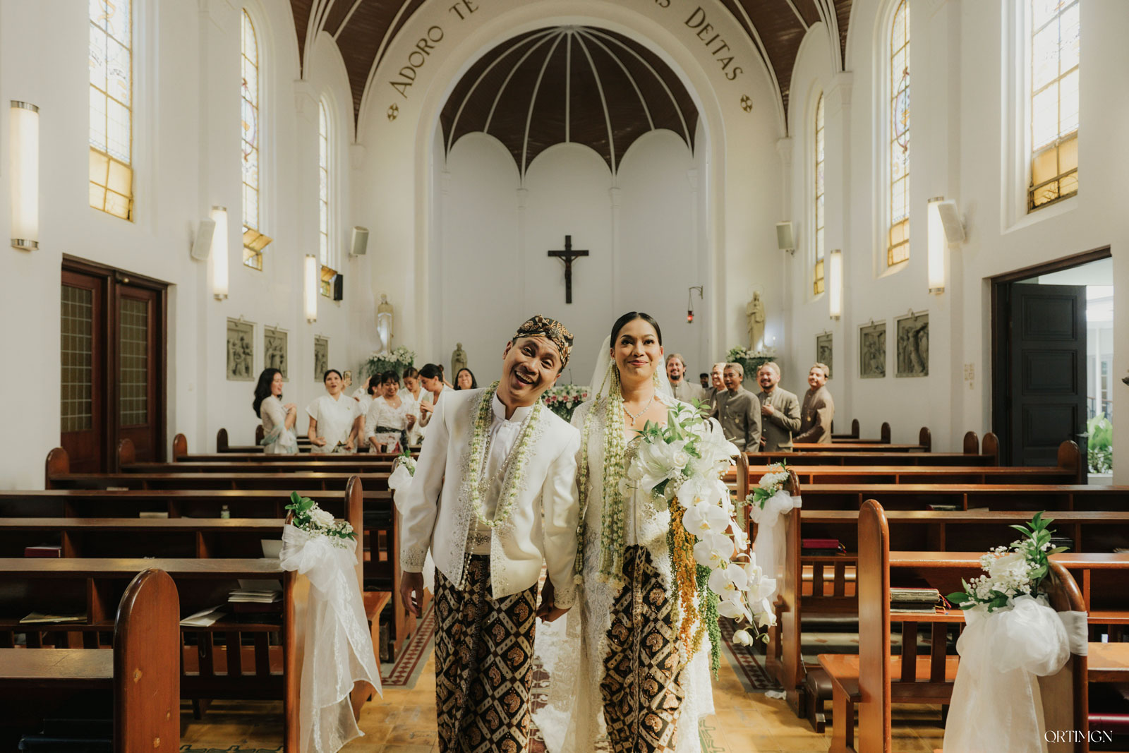 Happy bride and groom on their wedding day